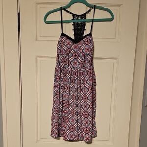 Boho Patterned Sundress with Black Crochet Detail